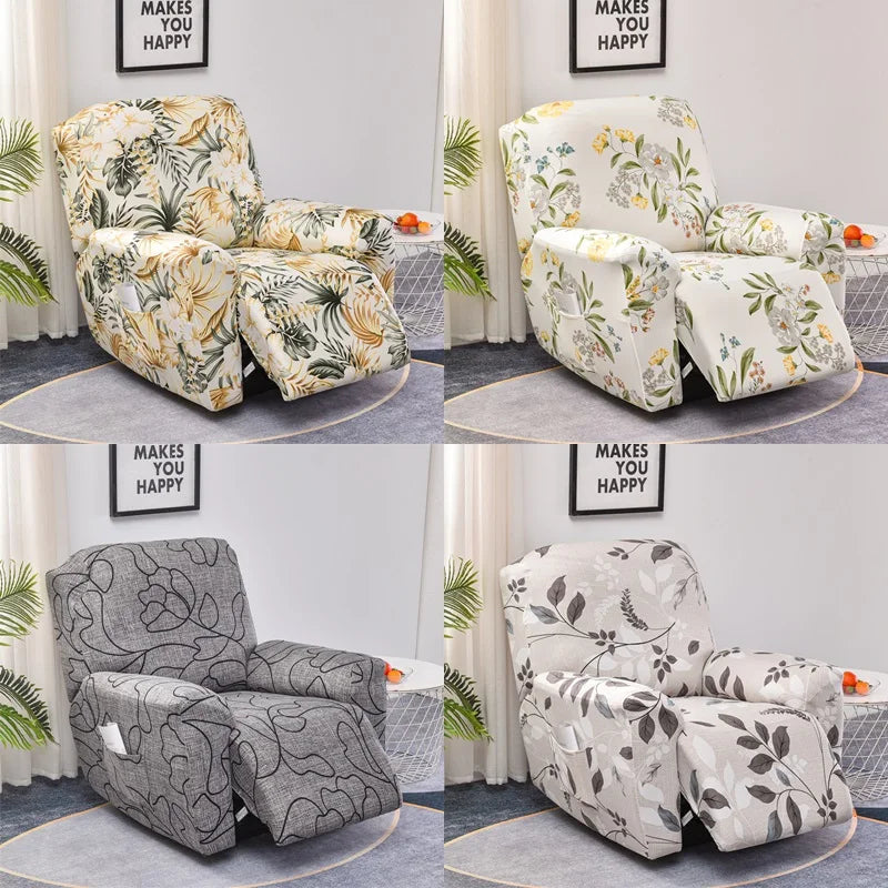 4 Pieces in 1 Split Recliner Sofa Covers Stretch Floral Print