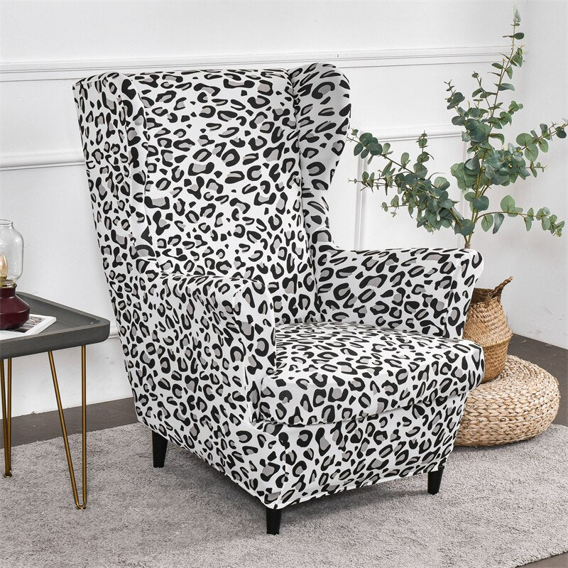 Leopard Print Wing Chair Cover Elastic Spandex Armchair Covers