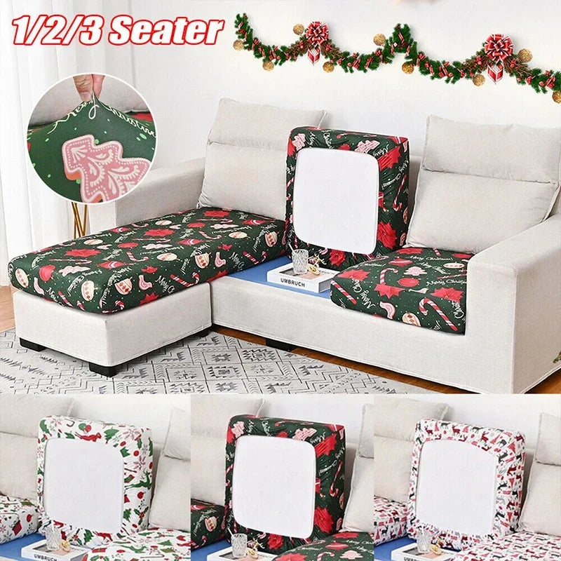 1/2/3/4 Seat Christmas Cartoon Print Sofa Seat Cover Elastic Non-slip Sofa Cushion Dust Protection Cover