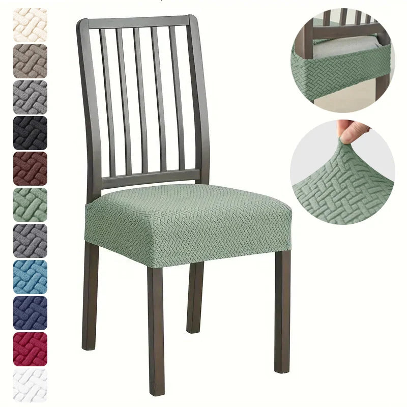 Stretch Dining Chair Seat Cover Jacquard Solid Color Chairs Covers Chair Slipcovers