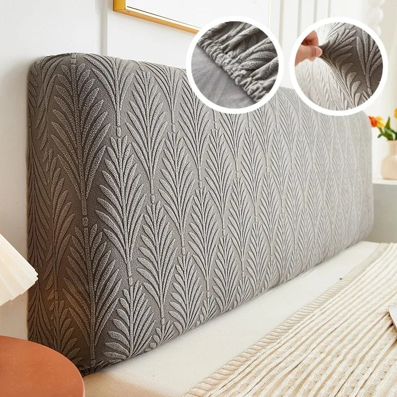 Jacquard Bed Headboard Cover Solid Color Elastic Bed Head Slipcover Leaves Printed All-inclusive Bed Backrest Cover