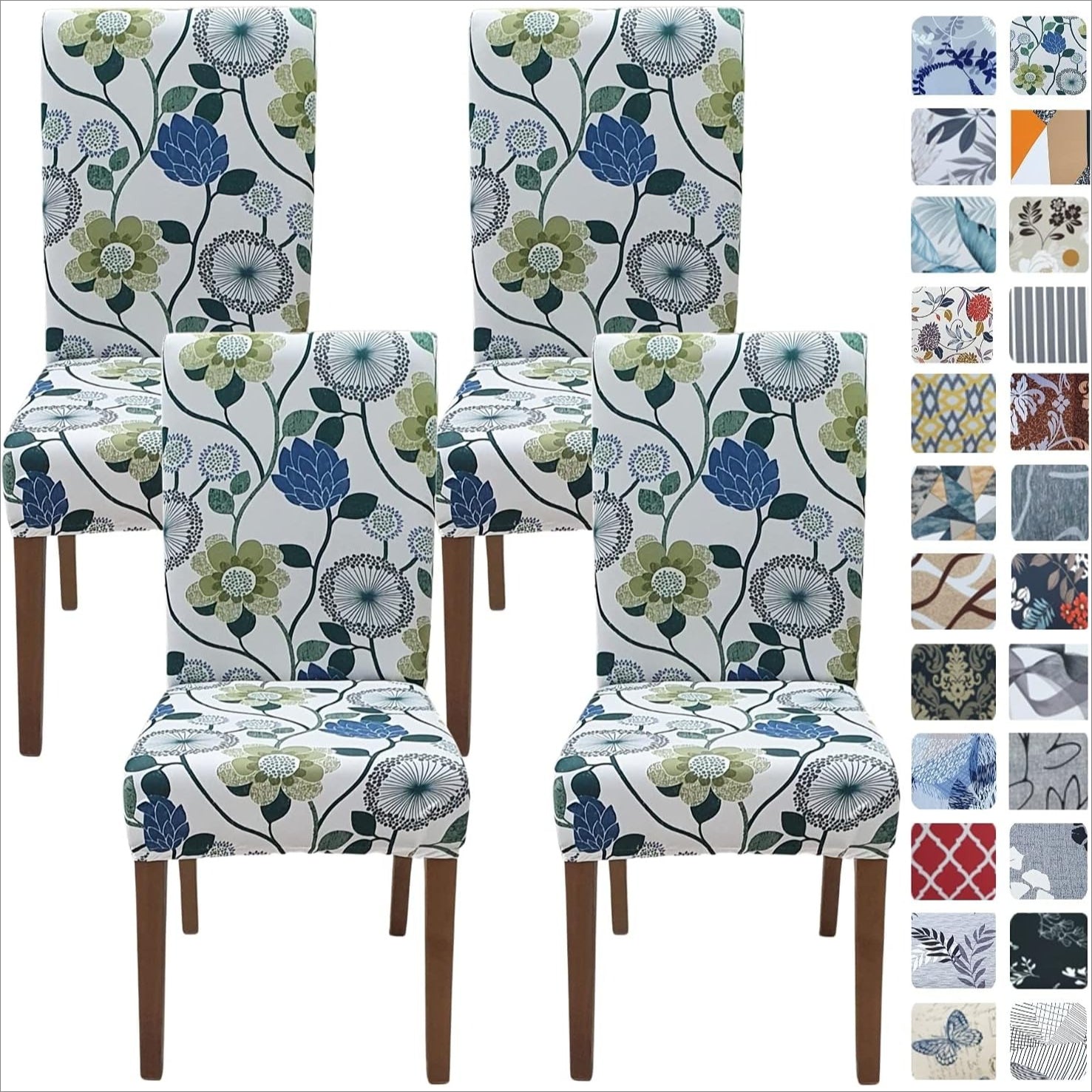 Chair Covers for Dining Room Stretch Floral Dining Chair Cover Washable Spandex Kitchen Parsons Chair Slipcovers Seat Protector for Home or Party
