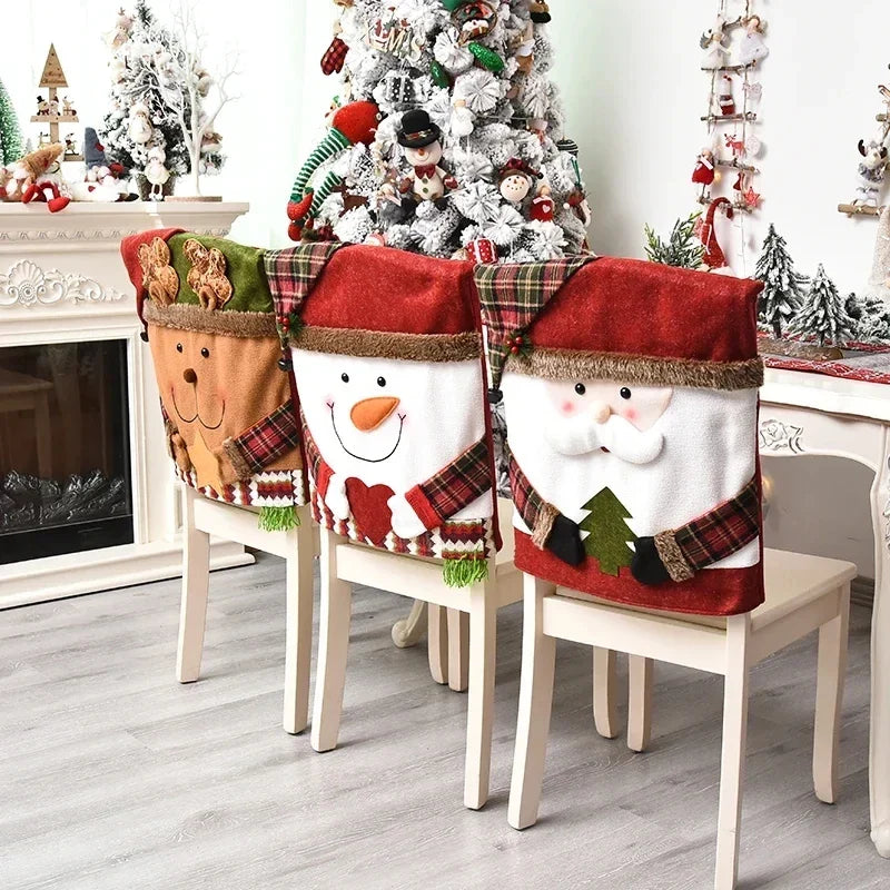 Christmas Chair Back Cover Santa Clause Holiday Party Decor Dining Kitchen Chair Covers