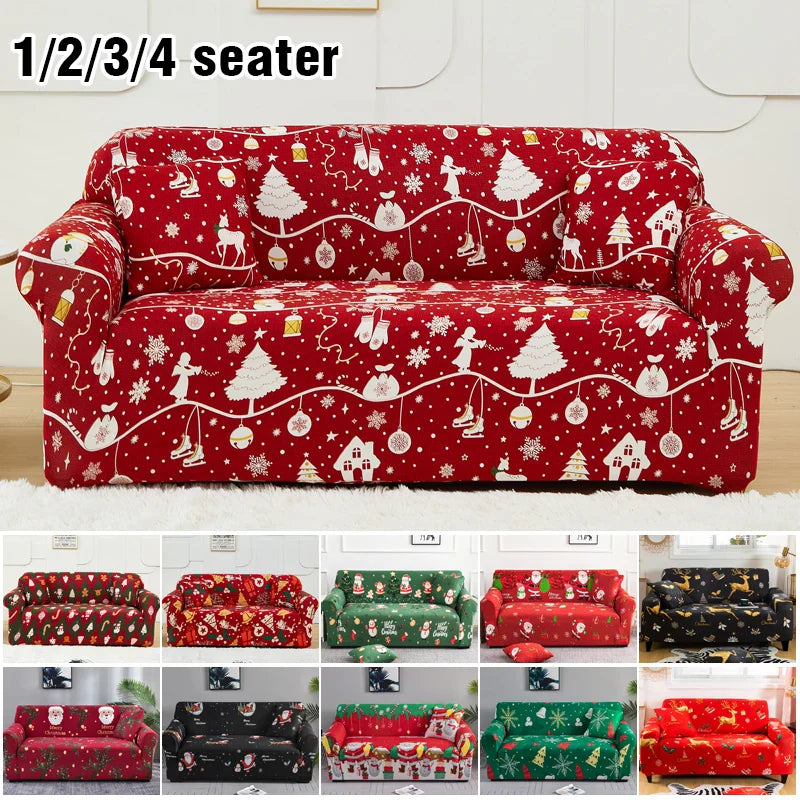 Christmas Sofa Cover Stretch Slip Covers Plastic Furniture Protector Spandex Couch Cover