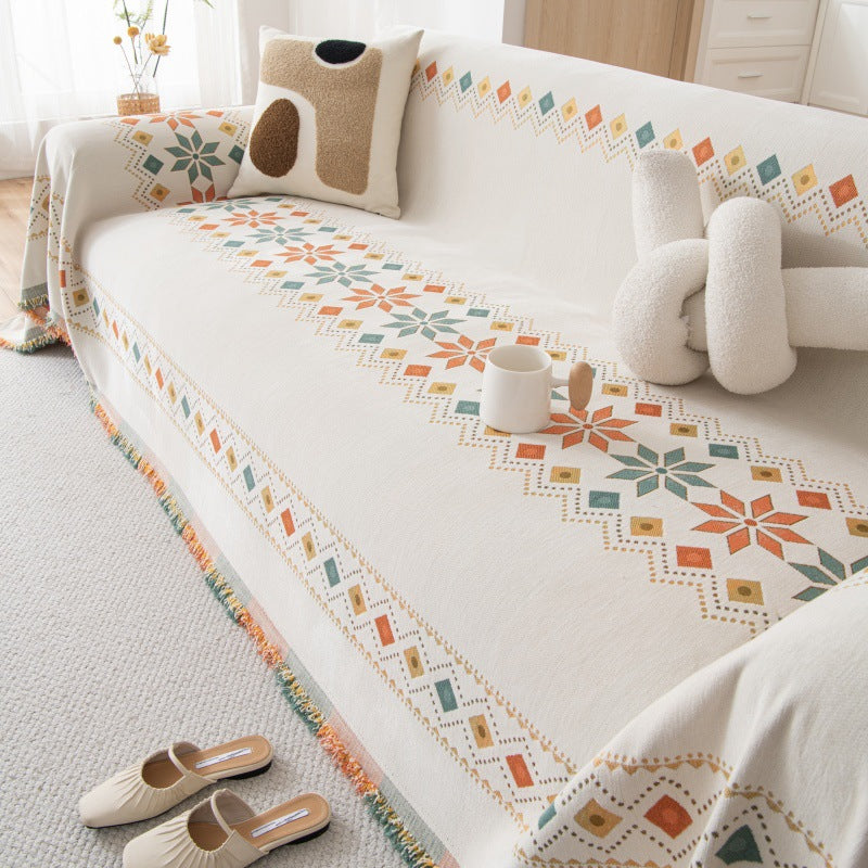 Bohemian Chenille Sofa Cover Throw Set - Cat-Scratch Resistant Non-Slip All-Season Cushion &amp; Throw