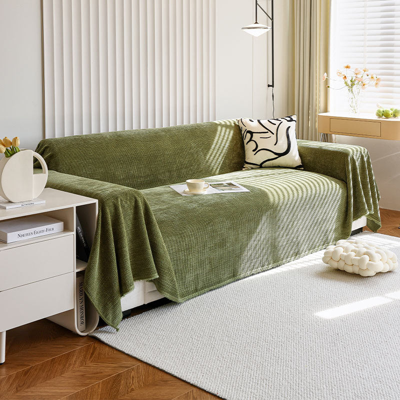 Green Throws For Sofas Woven Solid Color Thickened Chenille Throws For Sofas