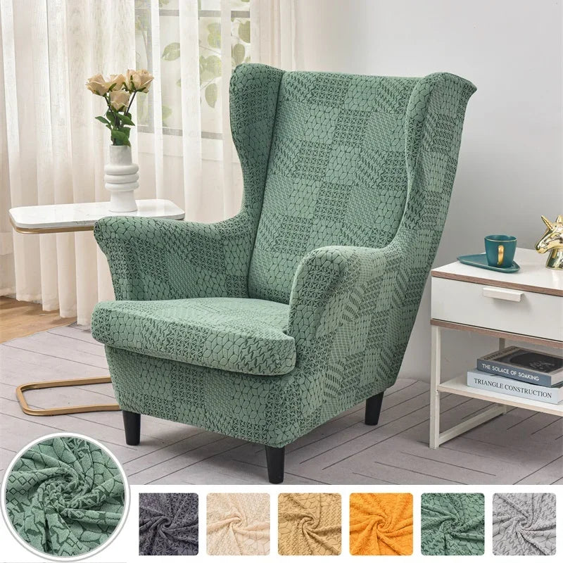 Thick Jacquard Wingback Armchair Covers Elastic Wing Chair Cover All-inclusive Single Slipcover Furniture Protector