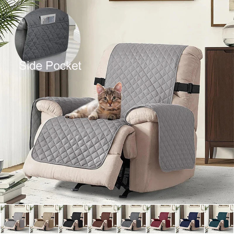 Recliner Chair Cover Solid Color Non-slip Pet Cat Seat Slipcover with Adjustable Strap Armchair Cover