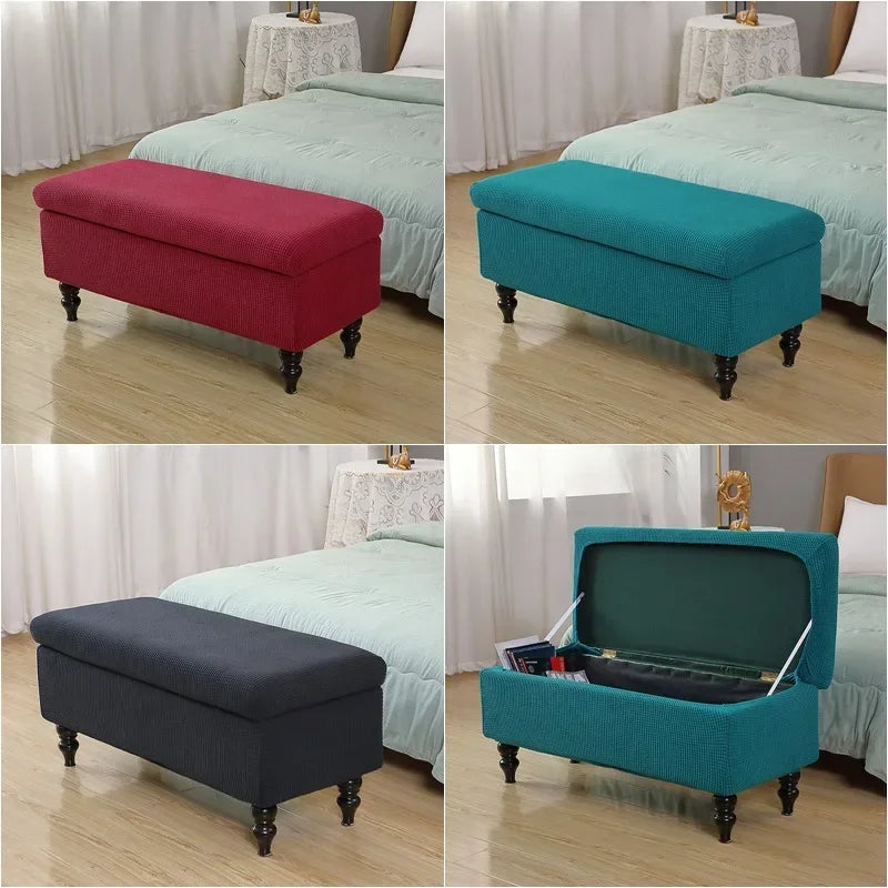 Polar Fleece Storage Ottoman Covers Rectangular Foldable Footstool Cover Bench Stool Furniture Protector