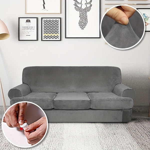 4pcs/set Stretch Sofa Slipcover T-Cushion Sofa Cover Couch Cover Furniture Protector For Hotel Bedroom Living Room Home Decor