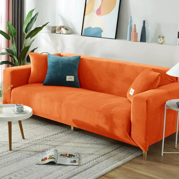 Velvet Orange Color Sofa Covers Orange Sofa Cover Home Furniture Protector Case Adjustable Orange Sofa Slipcover For 1/2/3/4 Seat