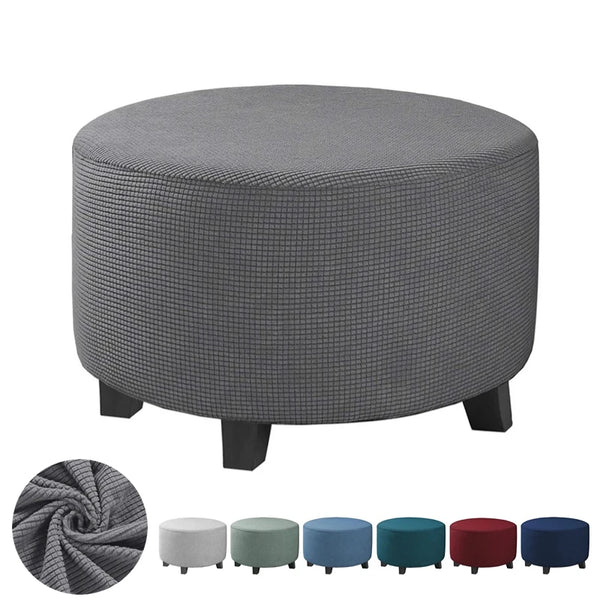 Strength Elastic Round Ottoman Cover All Inclusive Jacquard Footstool Protector Dustproof Round Stool Cover