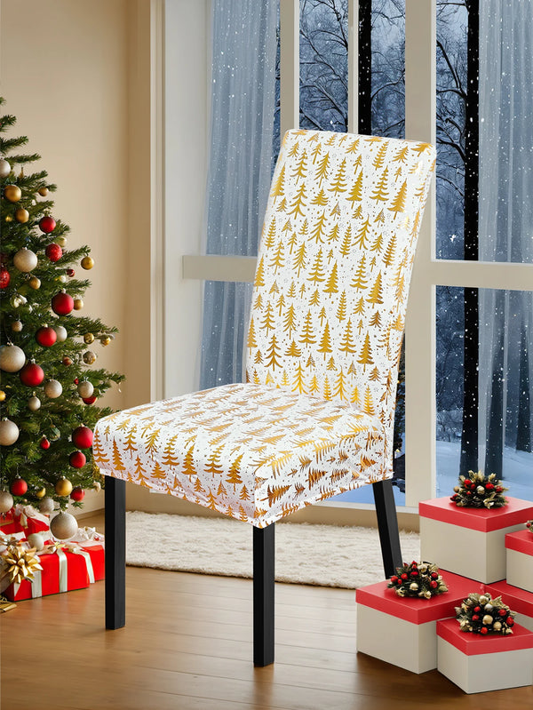 Gold Stamped Christmas Dining Chair Covers Tree Pattern Chair Cover with Christmas Tree Pattern Suitable for Family Dinner Parties