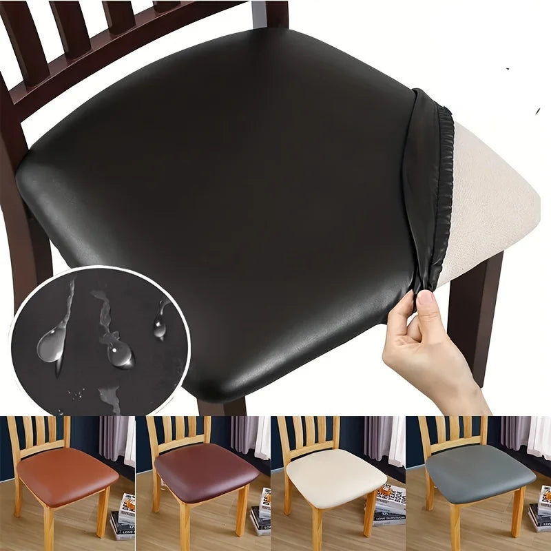 Waterproof PU Leather Seat Covers for Dining Chairs Stretchable Dining Room Chair Seat Covers Kitchen Chair Seat Cover