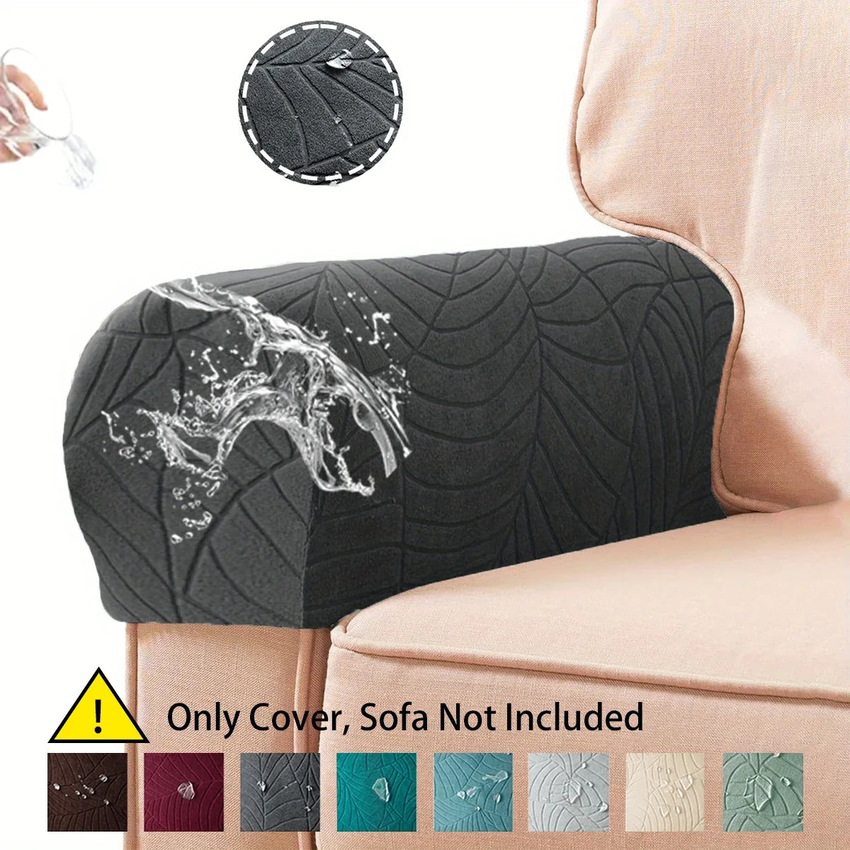 2pcs/Set Water Resistant Leaf Texture Jacquard Stretch Sofa Arm Protective Cover Spandex Washable Soft  Armrest Cover