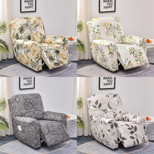 4 Pieces in 1 Split Recliner Sofa Covers Stretch Floral Print Spandex Lazy Boy Armchair Slipcovers Recliner Chair Cover