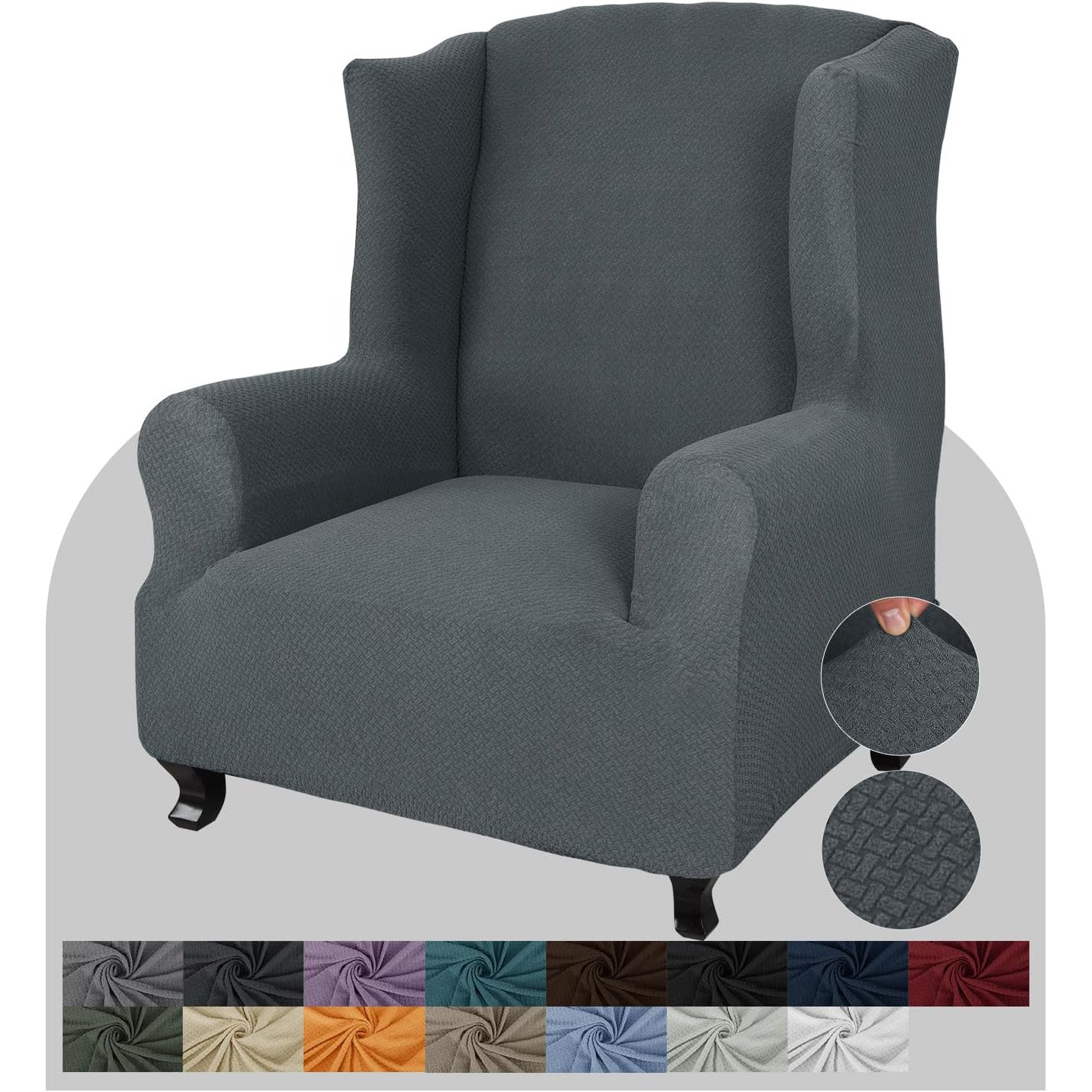 Super Stretch Wingback Chair Slipcover Soft Spandex Jacquard Wing Chair Cover Living Room Slipcovers for Wingback Chairs with Foam Rods