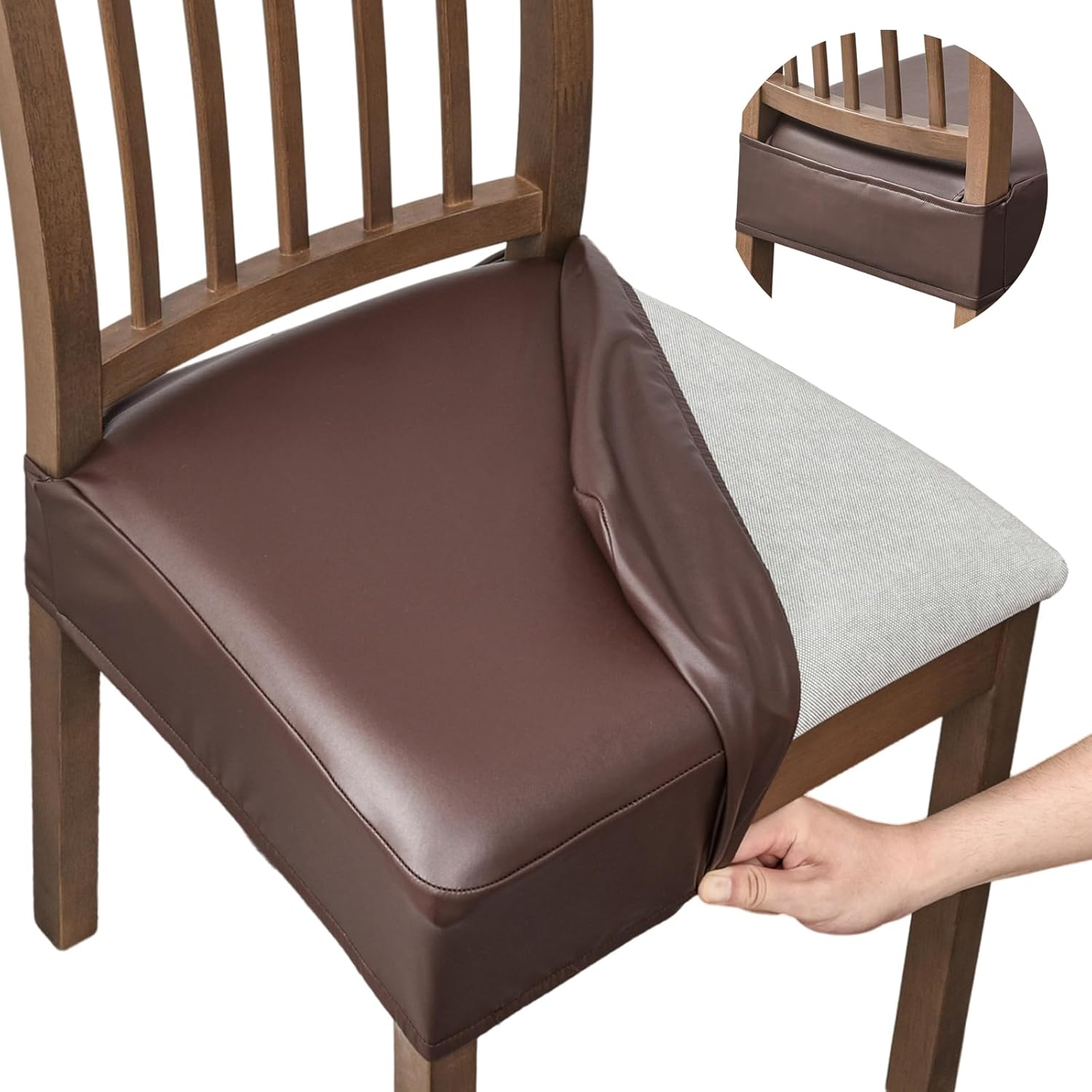Waterproof Seat Covers for Dining Room Chairs Pu Leather Chair Seat Dining Chair Cover Removable Washable Chair Protctor Cover