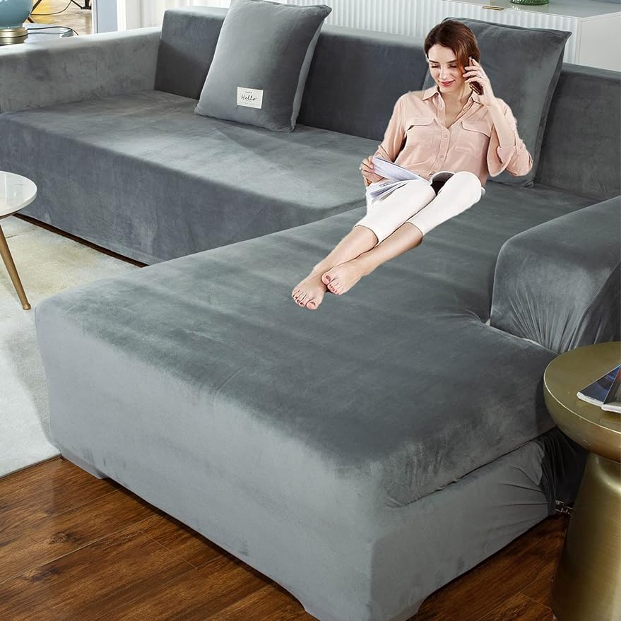 Couch Covers for Sectional Sofa for Dogs Pets Stretch Gray L Sofa Covers for Cushion Couch Sofa Slipcovers L-Type Furniture Covers