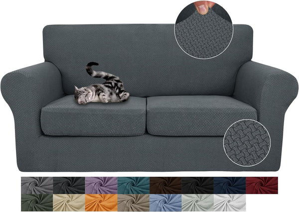 3 Pieces Stretch Couch Covers for 2 Cushion Couch Fitted Thick Loveseat Sofa Slipcover with 2 Seat Cushion Covers for Pet Dogs