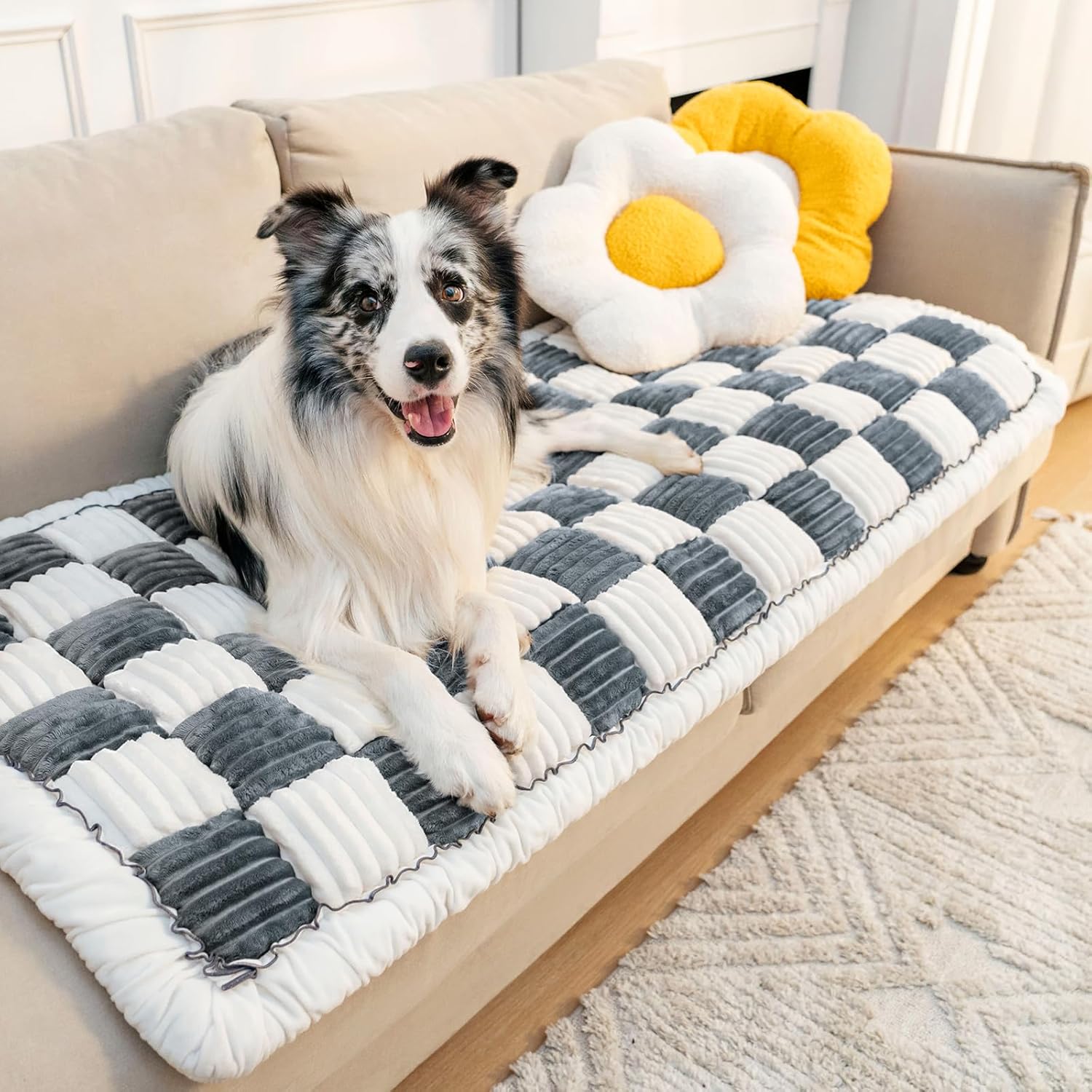 Pet Couch Covers for Sofa, Couch Covers for Dogs Washable Dog Couch Cover Protector Cream-Colored Furniture Sofa Covers for Dog Handmade Pure Cotton Pet Bed Mat
