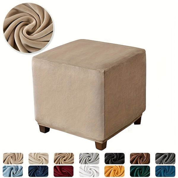 Stretchable Velvet Square Ottoman Cover Footstool Cover - Modern Design With Elastic Closure, Machine Washable