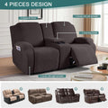 Stretch Loveseat Recliner Covers with Console 4-Pieces Recliner Sofa Covers with Pockets Jacquard Reclining Couch Covers Furniture Protector with Elastic Straps Bottom