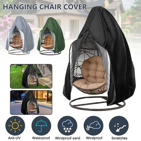 Black Patio Chair Cover Egg Swing Chair Waterproof  Dust Cover Protector with Zipper Protective Case Outdoor Hanging Chair Cover