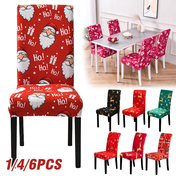 Christmas Chair Covers Dining Room Stretch Seat Protector Chair Covers for Kitchen Office Hotel Banquet Ceremony Party 4/6pieces