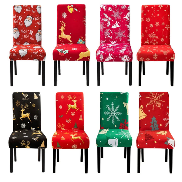 Christmas Chair Covers for Dining Room Kitchen Party Hotel Banquet Restaurant Stretch Chair Seat Cover Housse De Chaise