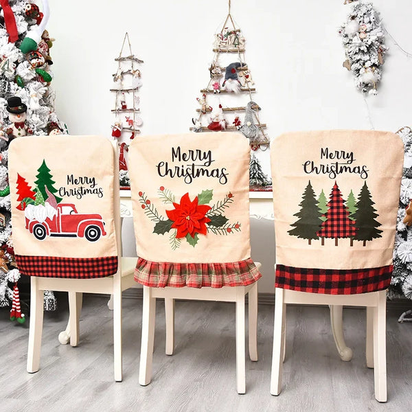 Christmas Chair Covers Creative Cartoon Linen Santa Snowman Stool Cover Room Seat Cover for Kitchen Xmas Decoration