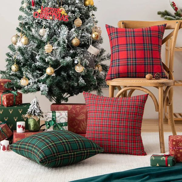 Christmas Pillow Cases Scottish Tartan Plaid Cushion Covers Bed Sofa Pad Party Decor Snowflake Throw Pillow Cover Pillowcases