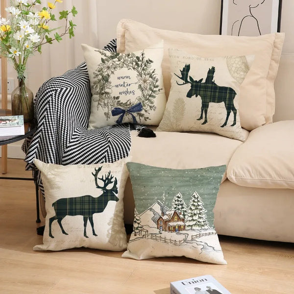 Christmas Pillow Covers 45x45cm Set of 4,Sofa Throw Pillow Cover, Decorative Outdoor Linen Fabric Pillow Case for Couch Bed Car