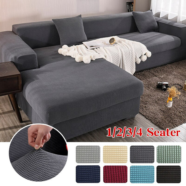 Elastic Polar Fleece Plain Stretch Sofa Covers for Living Room Couch Cover Seat Chair Protector L shape Sofa Slipcover 1/2/3/4 Seater