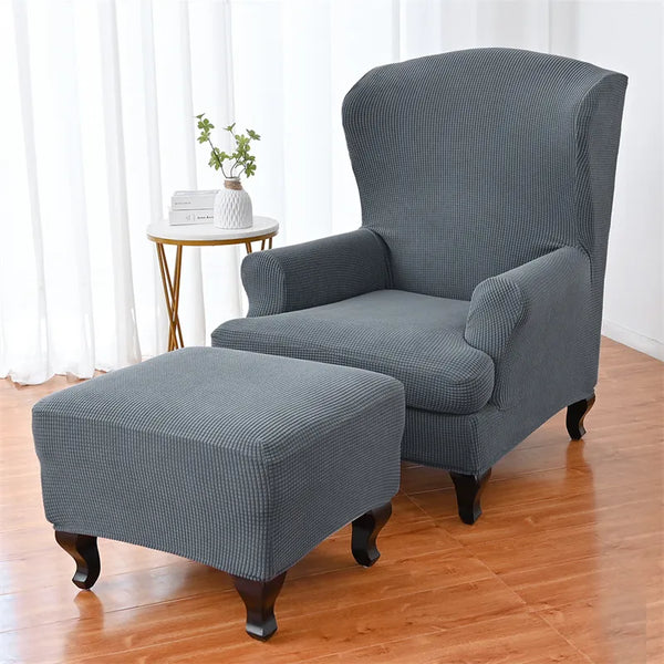 Elastic Wing Back Chair Covers Polar Fleece High Sloping Wing Back Armchair Slipcovers Non-slip Sofa Cover with Seat Cushion Cover