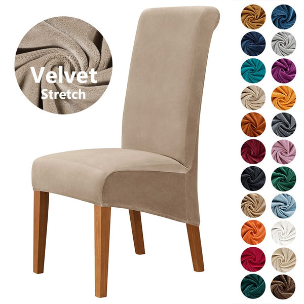 Extra Large Velvet Chair Covers Dining Room Elastic Stretch Case for Chairs Spandex Long Back Chair Slipcover Kitchen Banquet