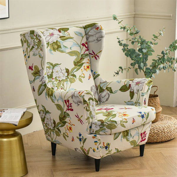Floral Printed Wing Chair Cover Stretch Spandex Armchair Covers Nordic Removable Relax WingBack Slipcovers With Seat Cushion Covers