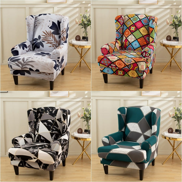 Floral Printed Wing Chair Cover Stretch Spandex Armchair Covers Nordic Removable Relax Sofa Slipcovers With Seat Cushion Covers