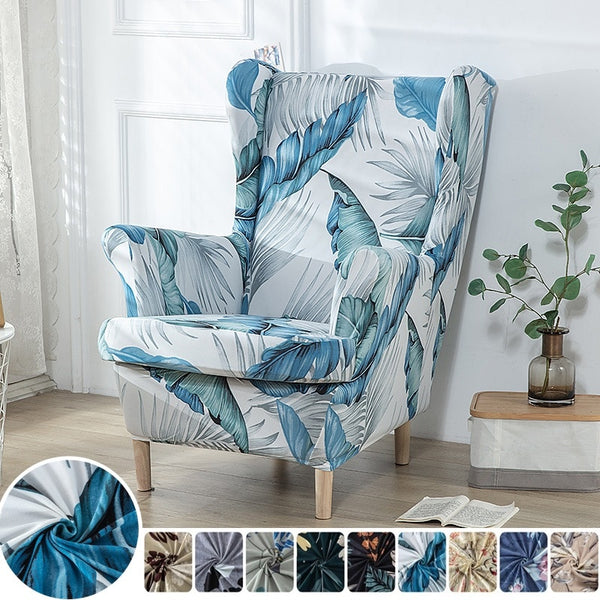 Flower Print Wing Chair Slipcover Stretch Wingback Chair Cover Spandex Wingback Armchair Cover Seat Cushion Case