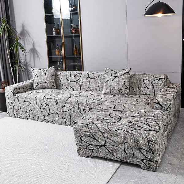 Flower Printed Elastic L Shaped Sofa Cover Antidirty Spandex Sofa Cover Furniture Protector for Bedroom Living Room Home Decor