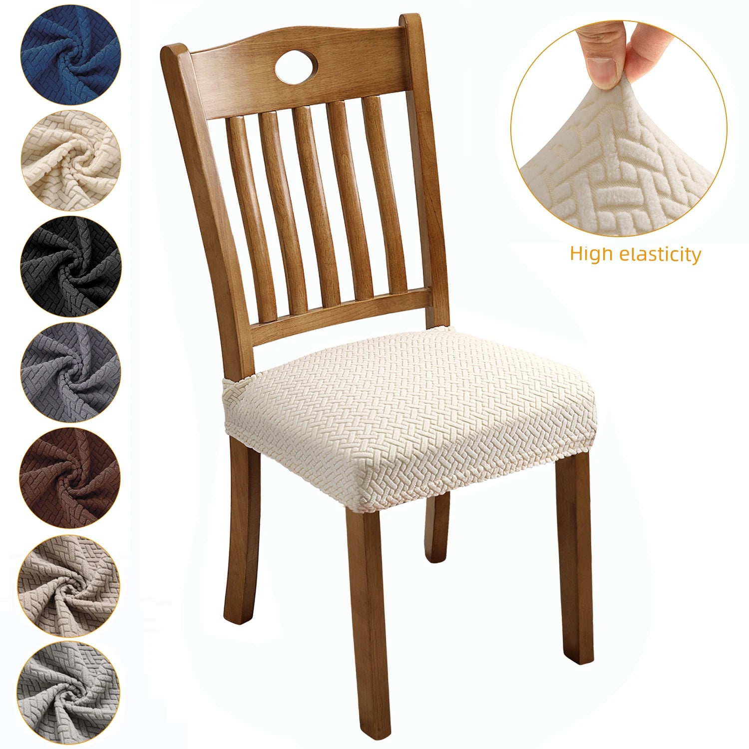 Stretch Jacquard Chair Seat Covers for Dining Room Removable Washable Anti-Dust Chair Seat Cushion Protector Seat  Slipcovers