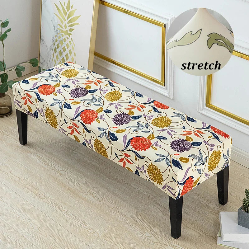 Geometric Long Ottoman Cover All-Inclusive Bench Covers Stretch Spandex Piano Stool Cover Printed Changing Shoes Chair Slipcover