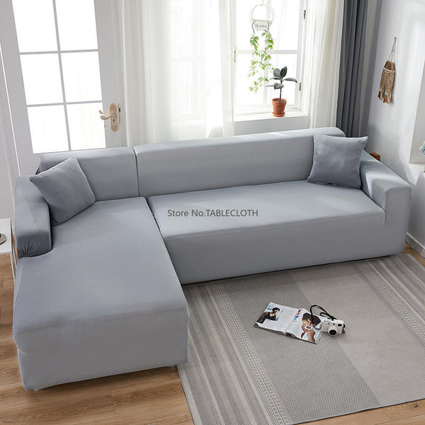 Grey Plain Color Elastic Stretch Corner Sofa Cover Need Order 2Piece Sofa Cover If L-style Fundas Sofas Con Chaise Longue Case