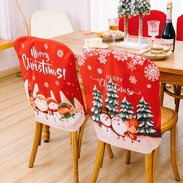 Home Christmas Chair Cover Thick Chair Back Cover Festive Chair Back Covers Stretchable Washable Slipcovers For Dining Room