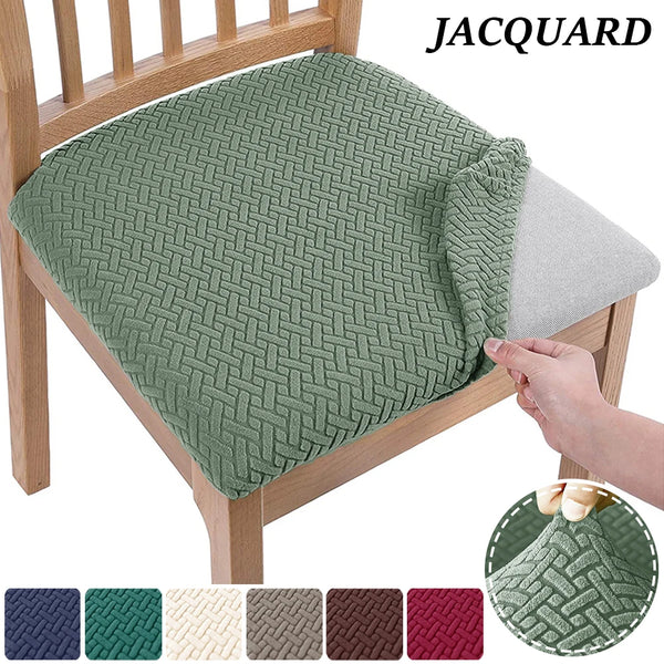 Jacquard Chair Seat Cover Plain Stretch Chair Covers Removable Spandex Seat Cushion Cover Kitchen Restaurant For Dining Room