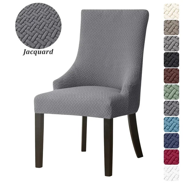 Jacquard Dining Chair Cover High Back Sloping Chair Cover Strech Accent Wedding Chairs Seat Slipcover Soild Color Home Party