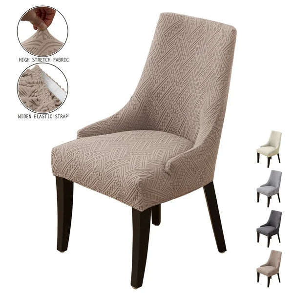 Jacquard Sloping Back Chair Cover Stretch Dining Chairs Slipcovers Chair Covers  Soild Color Curved Chair Covers for Home Hotel