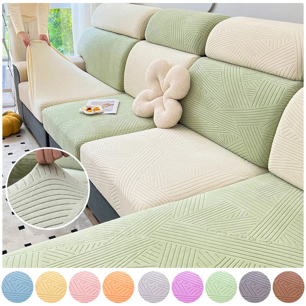 Jacquard Sofa Seat Cover Adjustable Removable Sofa Seat Cushion Cover Polar Fleece Stretch Washable L Shape Corner Sofa Slipcovers