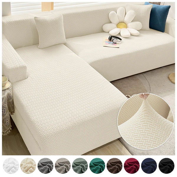 Solid Corner Sofa Cover Elastic Polar Fleece Fabric L Shape 1/2/3/4 Seats Civers Couch Slipcover Protector