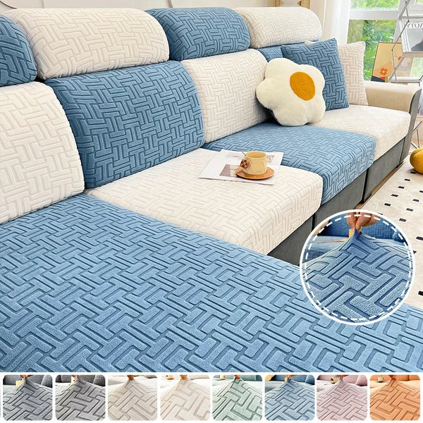 Jacquard Sofa Cushion Covers Living Room Solid Stretchy Fabric Sofa Covers Washable Anti-dust Sofa Couch Slipcover Pets Kids
